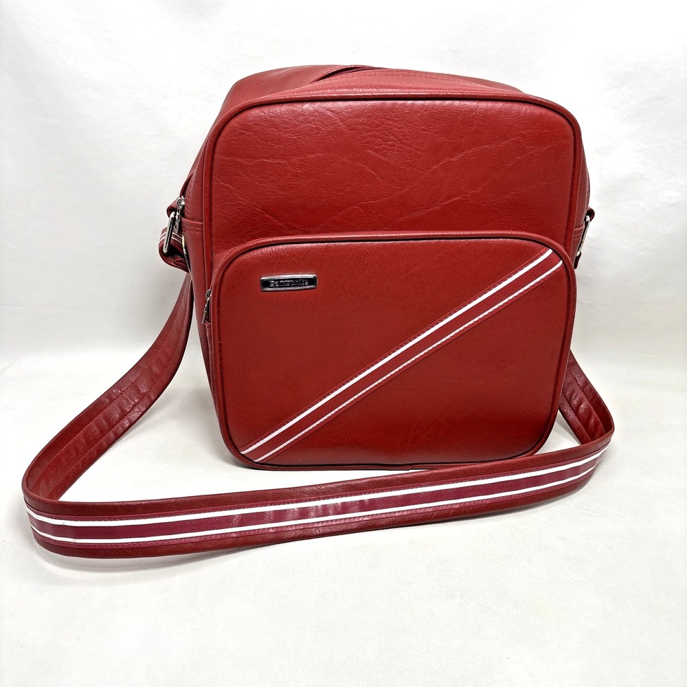 Vintage Red White Striped Samsonite Profile Luggage Vinyl Shoulder Bag Concord